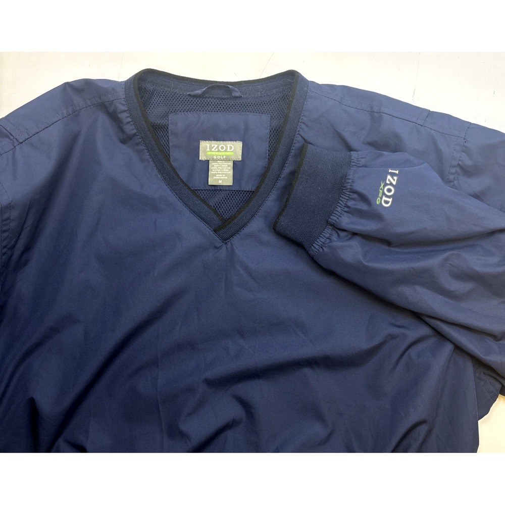 IZOD XFG Pullover Mens M Golf Blue V Neck Windbreaker Nylon Long Sleeve Jacket